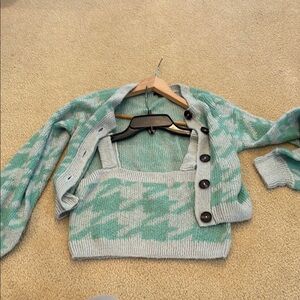 Wild Fable Mint Houndstooth Cardigan Set